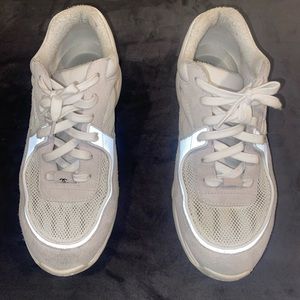 CHANEL white mesh & suede sneakers